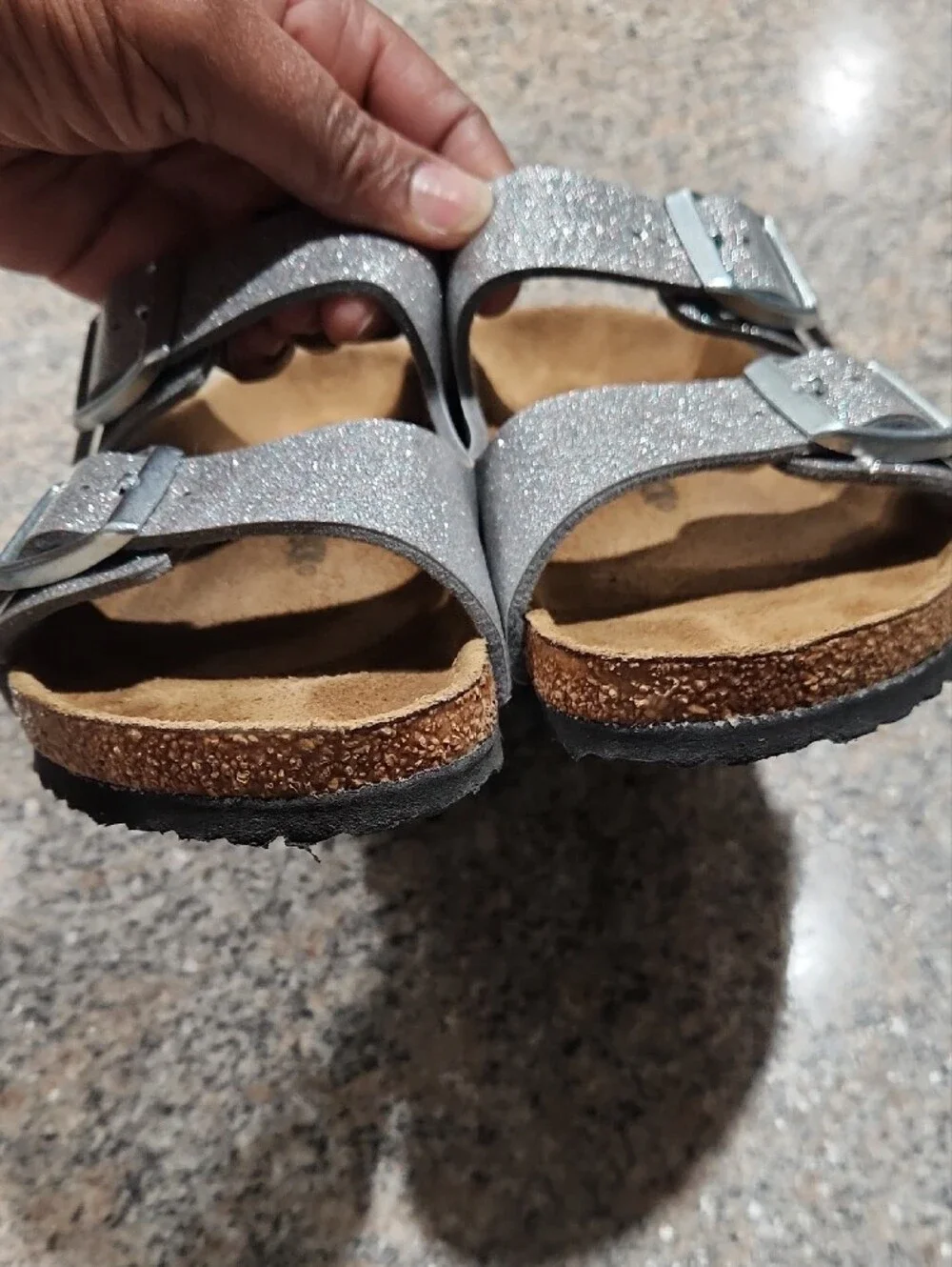 Birkenstock Kids Silver Glitter Double-Buckle Sandals Size EU 33 US 2-2.5
